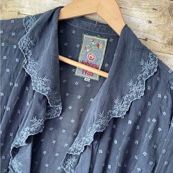 Johnny Was Cardigan Jacket Open Front Lace Gray Size XS Eyelet - Picture 8 of 8